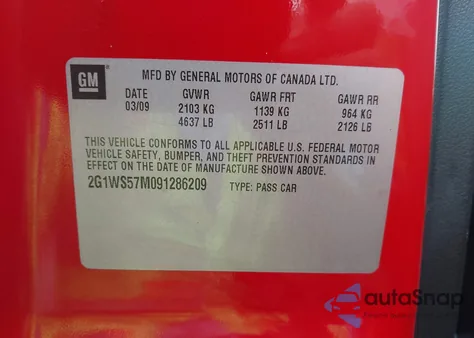 2009 Chevrolet Impala Police z USA, uszkodzony, nr VIN 2G1WS57M091286209